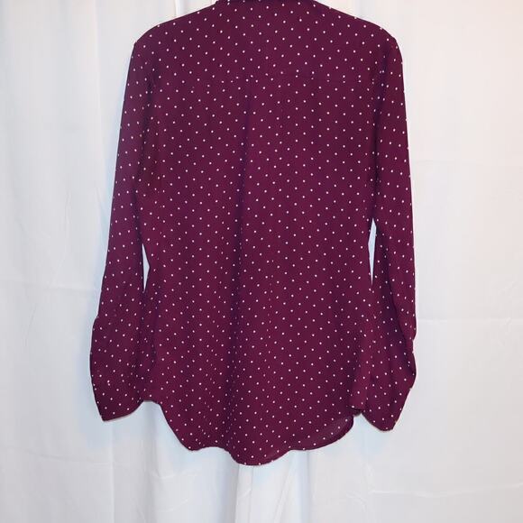 Stylus Button Up Blouse Women Size S Purple White Dot - Picture 13 of 16
